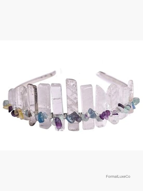 Raw Clear Quartz Crystal Crown Headband Handmade Tiara Wedding display picture 1